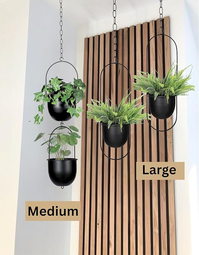 Shineloha 2 Pack Metal Hanging Planters for Indoor Outdoor, with 5.5 Pot, Modern Hanging Planter | Black Plant Hanger, Ceiling Plant Hangers. NO Plant incld.