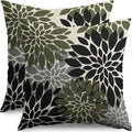 Black Olive Green Pillow Covers 24X24 Inch Set of 2, Spring Summer Floral Dahlia Flower Cream Decorative Throw Pillow Covers Outdoor Modern Farmhouse Cushion Case for Home Couch Sofa Bed Decor