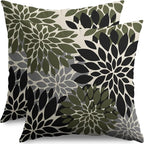 Black Olive Green Pillow Covers 22X22 Inch Set of 2, Spring Summer Floral Dahlia Flower Cream Decorative Throw Pillow Covers Outdoor Modern Farmhouse Cushion Case for Home Couch Sofa Bed Decor