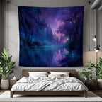 Xolytar Purple Galaxy Forest Tapestry - Starry Night Sky with Misty Trees & Lake Reflection, Dreamy Indie Aesthetic, Cosmic Wall Art for Teen Girls Bedroom Dorm Decor (50x60)