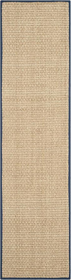 SAFAVIEH Natural Fiber Collection Runner Rug - 2'6" x 10', Natural & Blue, Seagrass, Basketweave Pattern with Border (NF114E)
