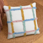 JASEN Checkered Tufted Throw Pillow Cover 18x18 - Colorful Soft Double Stitch Cotton Boho Decorative Cushion Case for Living Room, Sofa, Bed, Modern Home Decor Accents