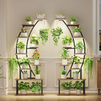 Plant Stand Indoor with Grow Lights, 9 Tiered Metal Plant Shelf, 64" Tall Plant Stand for Indoor Plants Multiple, Large Plant Rack Display Shelf, Curved Plant Holder for Living Room, Patio