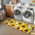 MAYHMYO Sunflower Kitchen Mat Set of 2 - Anti Fatigue Mats for Kitchen Floor - Non Slip Cushioned Rugs for Standing - Sunflower Decor (17.3"×29"+17.3"×47"-0.4")