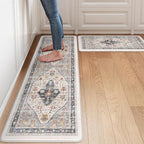 Collive Farmhouse Anti Fatigue Kitchen Mat, Cushioned Kitchen Rug Sets of 2 Waterproof Non Slip Kitchen Floor Mats Ergonomic Comfort Standing Mat for Laundry, Office, Sink, Desk, Blue/Multi