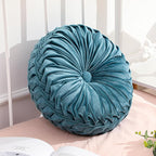 Round Throw Pillows Decorative Pleated Throw Pillows 15'' Diameter Accent Pumpkin Boho Chair Cushion for Couch Sofa Home Decoration(Dusty Blue,1 Pcs)
