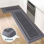 KitchenClouds [2 PCS Kitchen Rugs Cushioned Anti-Fatigue Kitchen Mats for Floor Waterproof Kitchen Rug Set Non-Slip Comfort Standing Mat for Office, Sink, Laundry 17.3"×28"+17.3"×60", Grey
