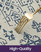 DEXI Kitchen Mats Cushioned Anti Fatigue, 23x86 Floor Padded Runner Rug Non Slip, Waterproof Standing Comfort Memory Foam for Front Sink Laundry, Blue White