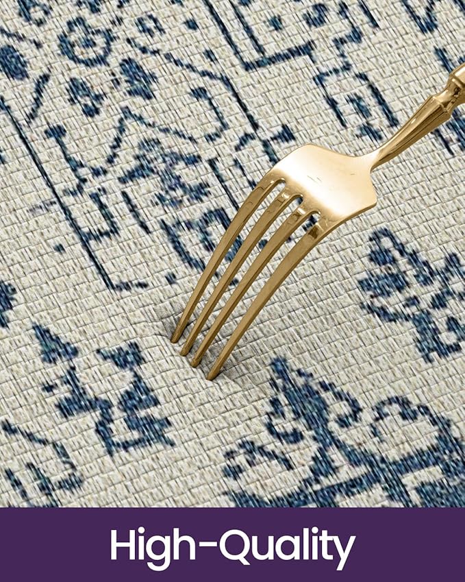 DEXI Kitchen Mats Cushioned Anti Fatigue, 23x86 Floor Padded Runner Rug Non Slip, Waterproof Standing Comfort Memory Foam for Front Sink Laundry, Blue White
