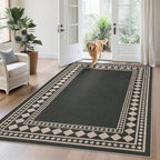 GarveeHome Large Easy Jute Rugs 10x13 Living Room Rug Modern Bordered Solid Rug with Non-Slip Backing, Non-Shedding Jute Indoor Outdoor Neutral Carpet for Dining Room, Patio, Backyard, Black