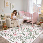 Lahome Reverie Pink Floral Rugs for Girls Bedroom 5x7, Washable Soft Nursery Decor Shabby Chic, Non-Slip Thin Carpet for Kids Room, Baby Girl Nursery, Dorm, Cozy Reading Nook