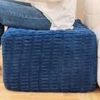Round Plush Ottoman Pouf Stuffed– Fluffy Ottoman Foot Rest with Modern Foam Filler 20" x 14" Cozy Floor Pouf for Living Room & Bedroom (Navy Blue)