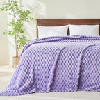 NEWCOSPLAY Super Soft Queen Blanket Lavender Premium Silky Flannel Fleece 3D Clouds Stylish Jacquard Lightweight Bed Blanket All Season Use 350GSM (Lavender, Queen(90"x90"))