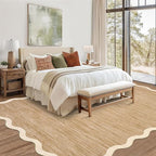 GarveeHome Scalloped Washable Rug 6x9 Rugs for Living Room Modern Brown Nursery Rug Large Area Rug for Bedroom Non Slip Throw Rugs Soft Low Pile Stain Resistant Carpet for Classroom 6'x9' Light Brown