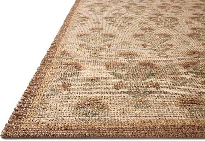 Loloi Chris Loves Julia Rue Collection RUE-01 Wheat/Sage 2'-3" x 3'-9" Accent Rug Jute Neutral Floral Living Room Bedroom Rug
