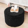 Fluffy Round Ottoman Pouf with All-in-One Foam Filling 20" x 14" Furry Ottoman Foot Rest Foot Stool for Living Room or Bedroom (Black)