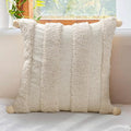 Boho Pillow Covers 18X18 Inch Boho Tufted Linen Throw Pillow Covers Decorative Pompoms Cushion Cover Farmhouse Pillow Case for Couch Sofa Bed Living Room Bedroom,Cream White