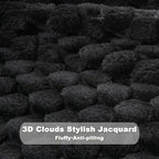 NEWCOSPLAY Super Soft Queen Blanket Black Premium Silky Flannel Fleece 3D Clouds Stylish Jacquard Lightweight Bed Blanket All Season Use 350GSM (Black, Queen(90"x90"))