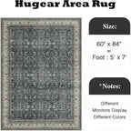 HUGEAR Area Rug 5x7 Vintage Black Machine Washable Living Room Rugs Distressed Retro Floral Vacuumable Low Pile Carpet Bedroom Office Dining Room Laundry Room Non Slip Soft Lightweight