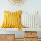 JOJUSIS Pack of 2 Faux Fur Plush Decorative Throw Pillow Covers Couch Cushion Case Soft Pillowcases (Mustard Yellow, 16 x 16-Inch)