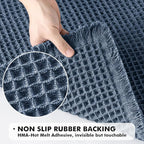 MIULEE Set of 2 Waffle Bathroom Rugs, Boho Bath Rugs Non Slip Washable, Super Absorbent Bath Mats, Ultra Soft Rubber Backed Shower Mats for Bathroom Floor, Tub, Blue, 17"x24"+18"x30"