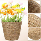 Straw Woven Plant Basket : Planter Basket with Plastic Liner Flower Pots for Home Balcony Farmhouse, 8.65X8.65X8.25in
