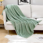 MIULEE Fleece Throw Blanket with Stripe Pattern 300GSM Super Soft Fuzzy Sage Green 3D Ribbed Jacquard Blanket for Couch Plush Warm Cozy Bed Blanket for Bed Sofa Chair Throw Size 50"x60"