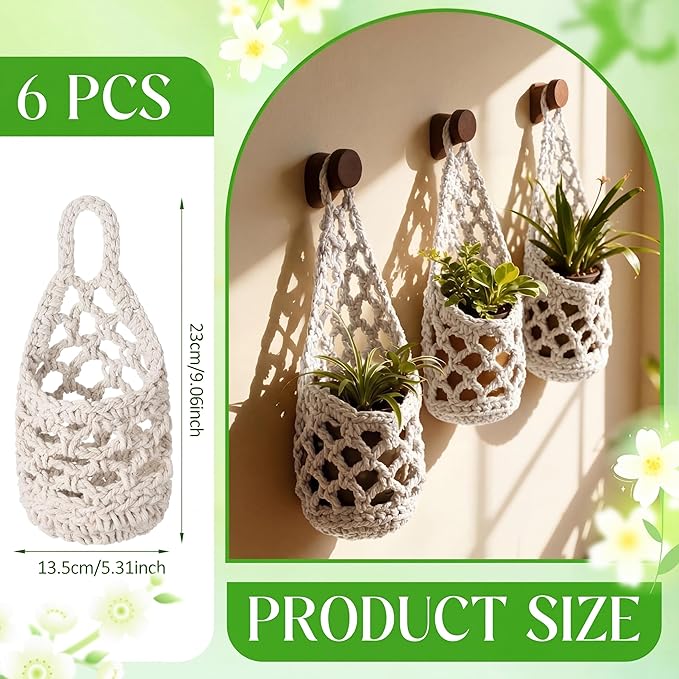 6 Pk Wall Planters for Indoor Macrame Plant Hanger Boho Wall Mounted Flower Baskets Hanging Planter, Plants and Pots are Not Included(White,4 x 8 Inch)