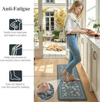 LEEVAN Anti Fatigue Mats for Kitchen Floor Non-Slip, Cushioned Kitchen Mats for Floor 2 Piece, Blue Memory Foam Kitchen Mat Set, Waterproof Ergonomic Standing Mat for Bar, Office,Desk, Laundry