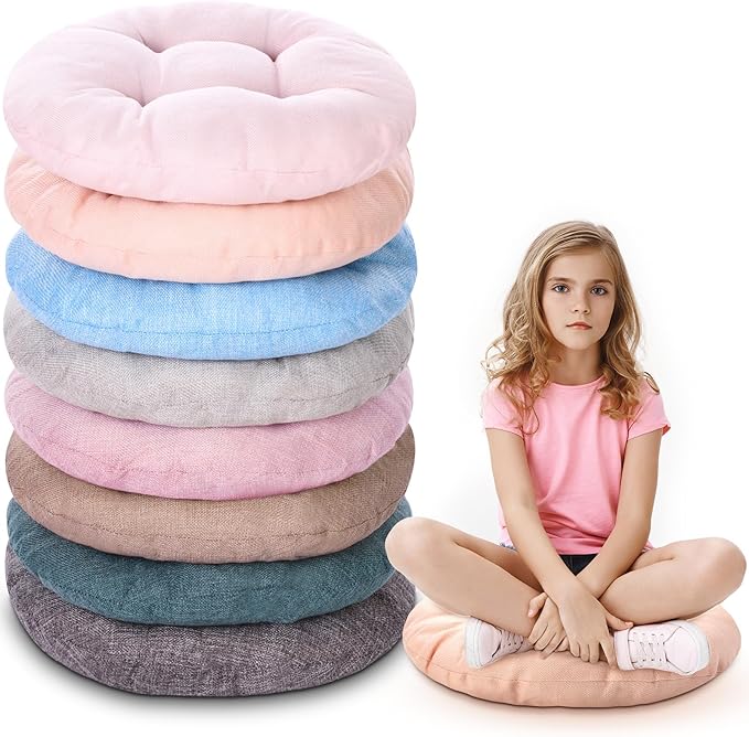 Fumete 8 Pcs 16 Inch Round Floor Cushions for Kids and Toddlers, Flexible Seating Classroom Furniture Floor Pillow for Home, Daycare, Preschool, Yoga and Meditation (Neutral)