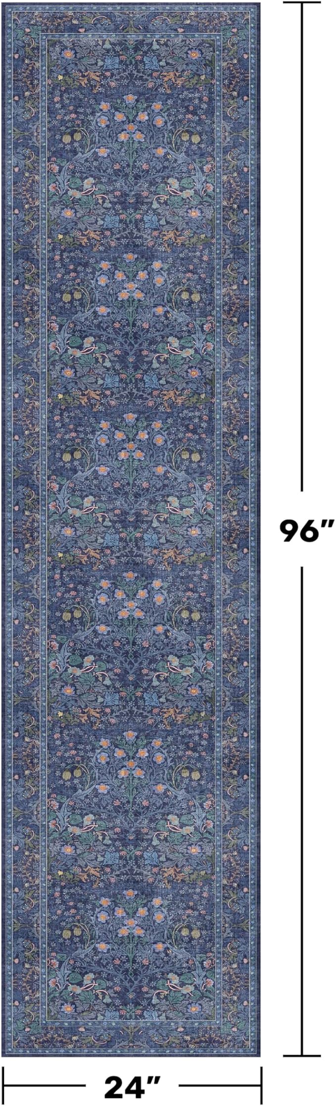 Dark Blue 2x8 Hallway Runner Rugs - Machine Washable Kitchen Runner Non Slip, Floral Pattern Indoor Floor Mats for Entryway, Oriental Design Home Décor