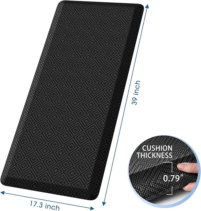 Mattitude 4/5 Inch Thick Kitchen Mat Cushioned Anti-Fatigue Floor Mat Water Resistant Non-Slip Mats and Rugs Standing and Comfort Desk Mats for House Sink Office Laundry (Black, 17.3"x39")