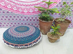 INDIAN CRAFT CASTLE 24" Brown Peacock Mandala Barmeri Large Floor Pillow Cover Cushion Meditation Seating Ottoman Throw Cover Hippie Decorative Zipped Bohemian Pouf Ottoman Pom Pom Cases 24" Round