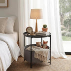 danpinera Round Side Table with Fabric Storage Basket, Metal Small Bedside Nightstand Removable Tray Top for Living Room, Bedroom, Nursery, Laundry, Ink Black