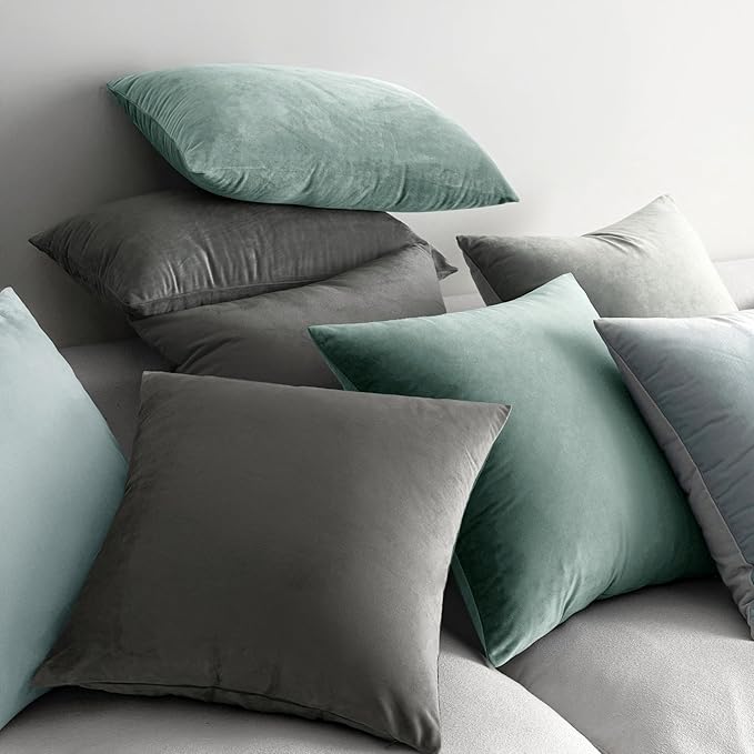 MIULEE Velvet Throw Pillow Covers 18x18 Inch, Pack of 2 - Blue Grey, Soft Solid Decorative Pillow Covers Cushion Cases Modern Luxury Home Decor for Spring Couch Sofa Bedroom Livingroom