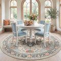 Area Rugs 7ft Washable Non-Slip, Floral Vintage Distress Print Pattern Medallion Carpet for Living Room Bedroom Dining Room, Beige Navy Blue Orange Colorful