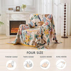 Boho Throw Blanket Farmhouse Decor Throw Blanket Bohemian Blanket for Bed 100% Cotton Muslin Woven Couch Blanket All Seasons Quilt Bedroom (Beige, 90"x98")