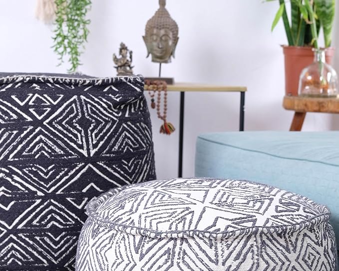 Mandala Life ART Pouf Ottoman - 20x20x20 - Foot Rest Stool White Pouf