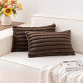 Pack of 2 Faux Fur Fall Throw Pillow Covers 12x20 Inch, Soft Plush Striped Neutral Couch Pillow Cover, with Velvet Back Modern Home Decor for Sofa Living Room Couch Bed Dark Coffee