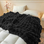 LIFEREVO Luxury Fluffy Faux Rabbit Fur Throw, Plush Fuzzy Bubble Blanket for Couch Sofa, Soft Cute Furry Bed Blanket Home Decoration, Shaggy Lap Throw for Bedroom Living Room Office, 50x60, Black