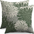 Sage Green Cream Grey Gray Pillow Covers 22X22 Inch Set of 2, Modern Dahlia Floral Print Decorative Throw Pillow Covers Outdoor Farmhouse Cushion Case for Home Couch Sofa Bed Decoration