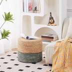 Wimarsbon Pouf Ottomans, Natural Seagrass Foot Stool, Hand Weaving Round Footrest, Poof Pouffe Accent Chair with Wood Frame for Living Room, Bedroom (68LE)