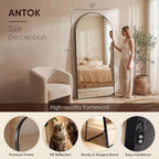 Antok 71" x32” Arched Full Length Floor Mirror, Black Aluminum Frame, Free Standing/Wall Mount/Leaning for Bedroom, Living Room, Dressing Room