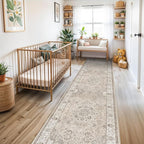 Washable 3x12 Hallway Runner Rug: Vintage Non Slip Soft Rug for Entryway Kitchen Living Room Low-Pile Water Resistant Carpet for Bathroom Nursery Thin Floor Mat for Bedroom Dining Room(Beige,3x12)