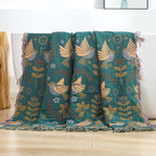 Boho Throw Blanket for Couch 100% Cotton Organic Ultra Soft Breathable Rustic Quilt 50" x 60" Birds and Floral Throw for Sofa Chair Bed Couch Chair