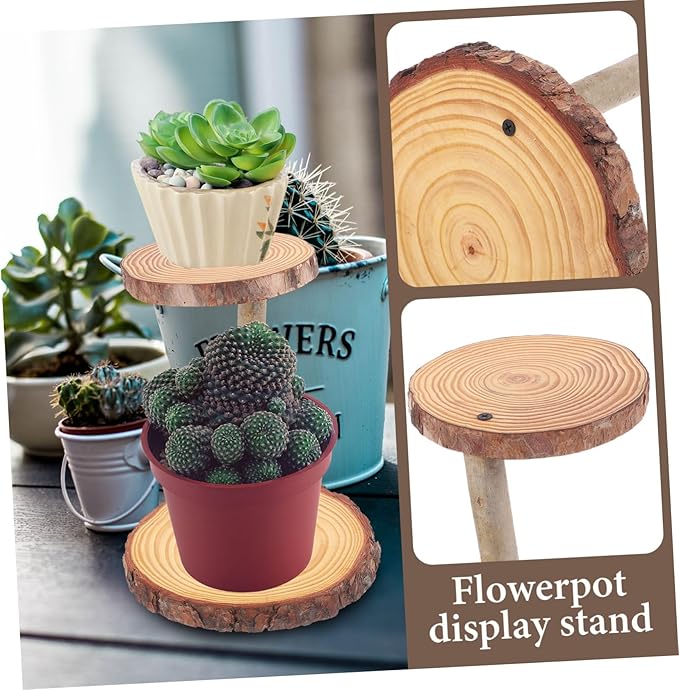 Boho Decor Plant Pot Holder Solid Wood Flower Stand Balcony Display Rack Decorative Cake Shelf