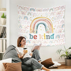 WARDOS Boho Rainbow Classroom Tapestry, Be Kind Motivational Tapestry Wall Hanging, Boho Pastel Rainbow Wall Blanket Decor for Classroom Kids Room Nursery Playroom, 50x60 Inch