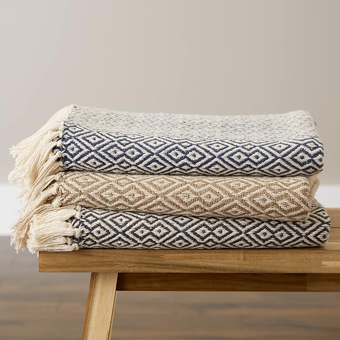 DII Rustic Farmhouse Double Diamond Woven Throw, 50x60, Mineral