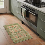 Bavni 2x3 Area Rugs, Floral Machine Washable Rugs for Living Room, Dinning Room, Bedroom, Non Slip Aesthetic Vintage Low Pile Durable Lightweight Farmhouse Rug, Sage Green & Burnt Orange