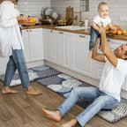 Anti Fatigue Kitchen Mats 2PCS,Boho Dahlia Kitchen Rugs Non Slip Rubber Backing,Farmhouse Waterproof Kitchen Mat for Floor,Cushioned Standing Mat for Kitchen,Sink,Desk,Mutil-Blue